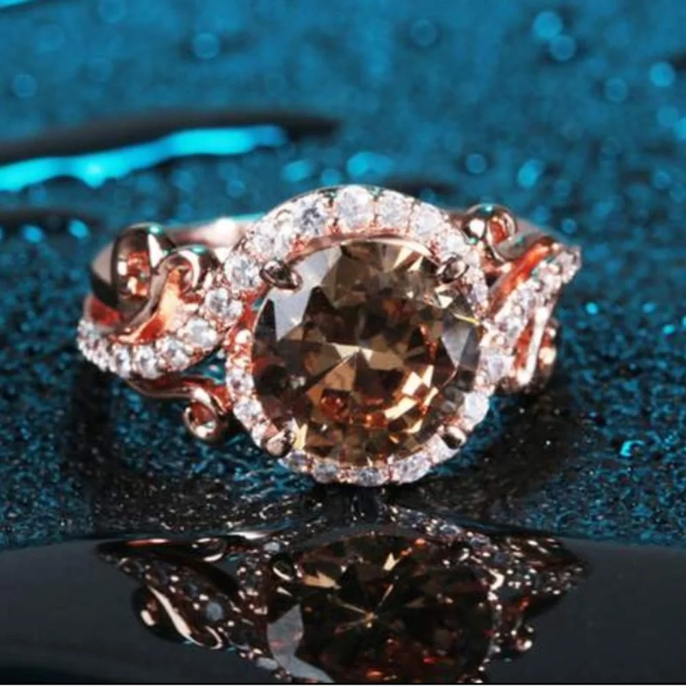 EUC - 18K Rose Gold Plated Champagne Cubic Zirconia Ring by Barzel - Picture 3 of 5